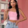 Canotte da donna Top Donna Estate Piume rosa Canotta corta Corsetto Canotta Tubo Moda Streetwear Gyaru Carina Coquette Bustino sexy con spalle scoperte