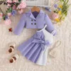 Rompers Prowow 0 4y Baby Girls Clothes Outfit sätter 2st mode LAPEL BLAZER JACKE BELTED Dress for Children Barn 231116