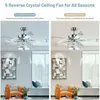 Classical Crystal Ceiling Fan Lamp W/ Reversible Blades & Remote Home Night Light With Control White C