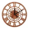 Wall Clocks Sun Shaped Round Roman Numeral Wood Clock Home Office Shop Decorative Wooden Hanging