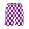 Shorts masculinos roxo e branco xadrez padrão secagem rápida verão homens praia board briefs para homem calças de ginástica