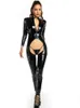 Sexy conjunto sexy mulher de couro brilhante bodysuit aberto virilha bandagem collant oco para fora mostrar quadris erótica lingerie roupas íntimas sexo 231030