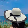 Wide Brim Hats Chapeaux de seau noeud papillon à Large bord Protection solaire Version coréenne été Str chapeau mode ombre grand bord chapeau d'été femmes casquette YQ231116