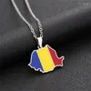 Catene Moda Acciaio Inossidabile Romania Mappa Bandiera Collane con ciondolo Colore Argento/Colore Oro Gioielli Rumeni Regali Patriottici Etnici