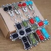 Vintage Personality turquoise Cross Necklaces women multi-layered alloy sweater chain pendant Exaggerated jewelry