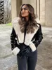 Women's Jackets Women Thickness Faux Leather Fur Sheepskin Jacket 2023 Autumn Winter Thick Warm Coat Front Zipper Lapel Neck Long Sleeve