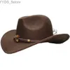 Szerokie brzegowe czapki wiadra czapki vintage rodzic-dziecko kobiety/dzieciak wełna dla dzieci szerokie kowbojka western hat cowgirl cap z drewnianymi koralikami (61 cm/57 cm/54 cm YQ231116