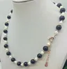 Chains Natural 5-6mm White Cultured Pearl & 10mm Black Agate Round Beads Necklace 18 Inch Fashion Jewelry Gift