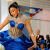 Nigerianska spetsstilar prom klänningar långa ärmar med hög hals pärlor kristaller sjöjungfru lyxig kungblå sjöjungfrun afrikanska klänningar