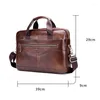 Aktentaschen Vintage Marke Designer Natürliche Erste Schicht Rindsleder Handtasche Casual 14 "Laptop Tasche Echte Männer Aktentasche