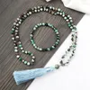 Ketting oorbellen set mode natuurlijke agataten onyx stenen armband voor vrouwen 108 mala kralen geknoopte tassel yoga mannen gebed sieraden