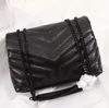 Lyxig handväska axelväska märke Loulou y-formad designer söm läder damer metall kedja svart musla messenger kedja väskor strandpåse