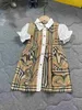 Popular designer girl dress Petal cuffs short sleeves Kids skirt Size 90-140 baby partydress Single breasted lapel Child frock Nov15