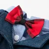 Vêtements pour chiens Vêtements pour animaux de compagnie Costume britannique Costume à deux pattes de Teddy Bull Bow Tie Denim Designer Small