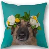 Kuddefodral Anpassad fyrkantig kuddehölje hund och blomma bomullslinne täcker dragkedja 45x45 cm en sidor diy presentkontor utomhus utomhus