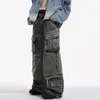 Mäns jeans iefb nisch design vintage mäns overall multi-pocket jeans blixtlås med hög midja fast färg personlig manlig denim byxor 9a7703 231116