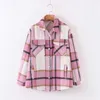 Women's Jackets Casual Plaid Flannel Shacket Jacket Oversized Long Sleeve Button Down Shirts Lapel Coats Tops