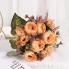 Dekorative Blumen Großhandel künstliche Vintage Bündel Seide Mini Pfingstrose Blumenstrauß Retro Rose Home Tisch Display Hochzeit Party Decor