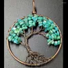 Pendant Necklaces 49mm Fashion Tree Of Life - Lapis Lazuli Labradorite Crystal Amazonite Howlite Wire Wrap Bead WFH319