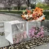 Gift Wrap 28x28x28cm Mother's Day Flower Boxy Box Printed Tulip Carnation Bags Square Large White Cardboard Bouquet Rope Handle Bag