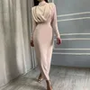 Basic Casual Dresses 2023 Autumn Winter Solid Blue Maxi For Women Turtleneck Long Sleeve Bandage Hip Slim Office Lady Party Dress Fall Robes 231116