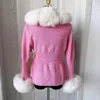 Women's Fur Faux Fur Suéter de punto de piel sintética para mujer cárdigan Primavera Otoño elegante suéter de punto con cuello de piel de zorro sintético Abrigo de moda para mujer abrigo de piel 231115