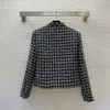 2023 Autumn Black Plaid Tassel Paneled Tweed Jackel långärmad runda nackknappar enkelbröst jackor kappa korta outwear b3n041011