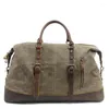 Duffel Bags Vintage Casual Canvas Echte lederen herenreistas Outdoor Buiten grote capaciteit Handtas Designer Weekend opslagbagage