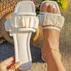 Slippers Casual lederen platte schoenen Mode Open teen Zomer Gevouwen Boheemse damesslipper Damesmaat 11