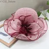 Wide Brim Hats Bucket Hats Summer Women Wide Brim Sun Hats Church Kentucky Derby LadiesTea Party Veils Hat Fedoras Floral Wedding Dresses For Fascinator YQ231116