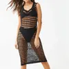 Casual Dresses 2023 Sexy See Through V-Neck Sleeveless Bodycon Women Summer Beach Wear Midi Mesh Dress Crochet Tunic Sarongs Robe De Plage