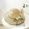 Chapeaux à large bord 1pcs femmes casquettes d'été loisirs chapeau de pêcheur plage protection solaire parasol casquette tissage portable nœud papillon fleur paille