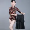 Stage Wear Professional Latin Dance Costume Children'S Leopard Tops Skirt Suit Girls Practice Clothes Kid Performance Clothing DL4261