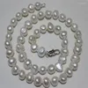 Chains Genuine 8-10mm White Irregularity Baroque Pearl Necklace Magnetic Clasp 18inch