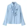 Damesblouses Bazaleas Officiële Winkel Eenvoudige Effen Ruche Blouse Tops Chic Revers Single Breasted Offlce Lady Voor Vrouwen