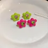 Boucles d'oreilles en forme de cœur en strass pour femmes, bijoux à l'huile en émail, petite fleur, cadeaux de fête