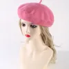 Roze baret Film en televisie Dezelfde hoed Wollen artiestenhoed Herfst- en winterwollen dameshoed Effen kleur, warme knop