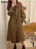 Cappotto da donna in pelliccia sintetica con colletto rovesciato in lana da donna 2023 Autunno Inverno Vintage con bottoni cappotti lunghi manica giacca allentata casual 231115