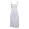 Casual Dresses Women's Sticked Square Collar Suspender Dress Spring Clothing White Backless Slim Fit Long Wholesale