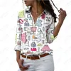 패션 레트로 여자 셔츠를 판매하는 여성용 블라우스 3d 프린트 폴로 탑 캐주얼 긴 슬리브 카디건 여름 큰하라 주쿠 드레스