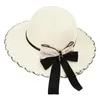 قبعات واسعة الحافة نساء القش قبعة القوس ديكور جوفاء سيدة الشاطئ جولة حماية الشمس الزهرة التطريز