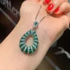 Necklace Necklace Earrings Set SRJewelry Women's Colorful Treasure European And American Earnail Pendant With Imitation Emerald Earring