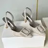 Sukienka buty bukle zamszowe lniane kociakowe pięta Slingbacki sztyletowe sandały damskie luksusowy designer