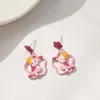 Boucles d'oreilles pendantes douces et mignonnes couleur de contraste petite fille fleur creuse goutte d'huile H6508