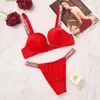 2024 Lover Letter Nuovo Set di reggiseno Raccolta Reggiseno sexy Lucido Set di biancheria intima traspirante Set di biancheria intima con strass da donna regolabile