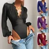 Men's Jackets Bodysuits Lace Floral Patchwork Jumpsuits 2023 Sexy Women Long Sleeve Deep V-neck Party Clubwear Rompers Solid Color