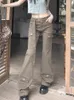 Kvinnors jeans kvinnor denim lastbyxor med bälte låg stigning flare multi-pocket streetwear långa byxor grunge klocka bottnar gyaru cyber
