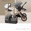 Poussettes # Luxe bébé poussette 3 en 1 haute paysage poussettes bébé voiture chariot landau bébé chariot quatre roues nouveau-né voyage poussette Q231116