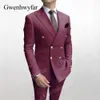 Ternos masculinos Blazers Gwenhwyfar Double Breasted Homens Terno Borgonha Duas Peças Slim Fit Alta Qualidade Traje de Casamento Festa Prom Botão Dourado Masculino 231115