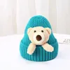 Berets Kids' Knitted Hat Plush Doll Bear Woolen Cap Little Autumn Winter Thickened Warm Baby Cute Outdoor Accessories